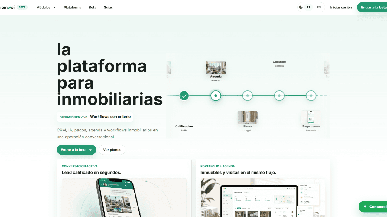 Captura de CRM inmobiliario (Remwei)